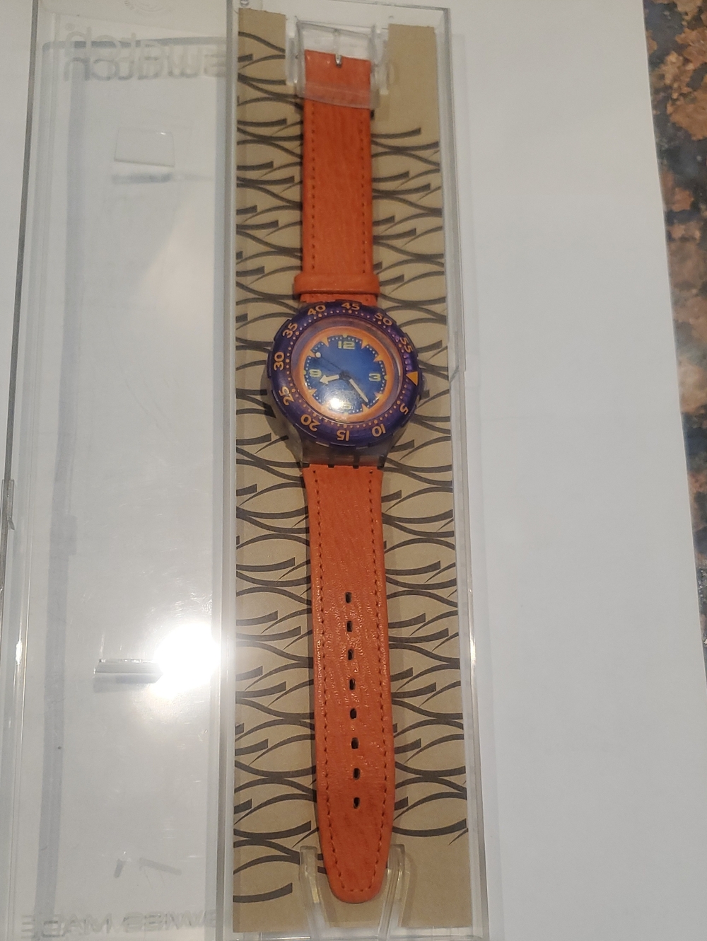 SWATCH SCUBA 200 ORANGE ISLAND SDK106 VINTAGE LEATHER BAND